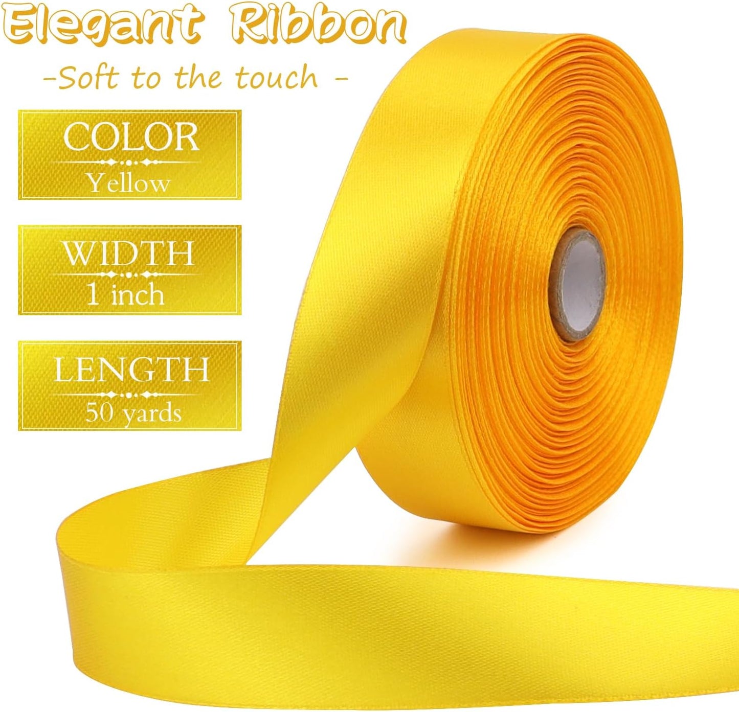 Yellow Solid Satin Ribbon 1 Inch 50 Yards Solid Polyester Fabric Ribbon for Gift Wrapping Wedding Christmas Baby Shower Birthday Party Decoration Handmade Immortal Flower Craft