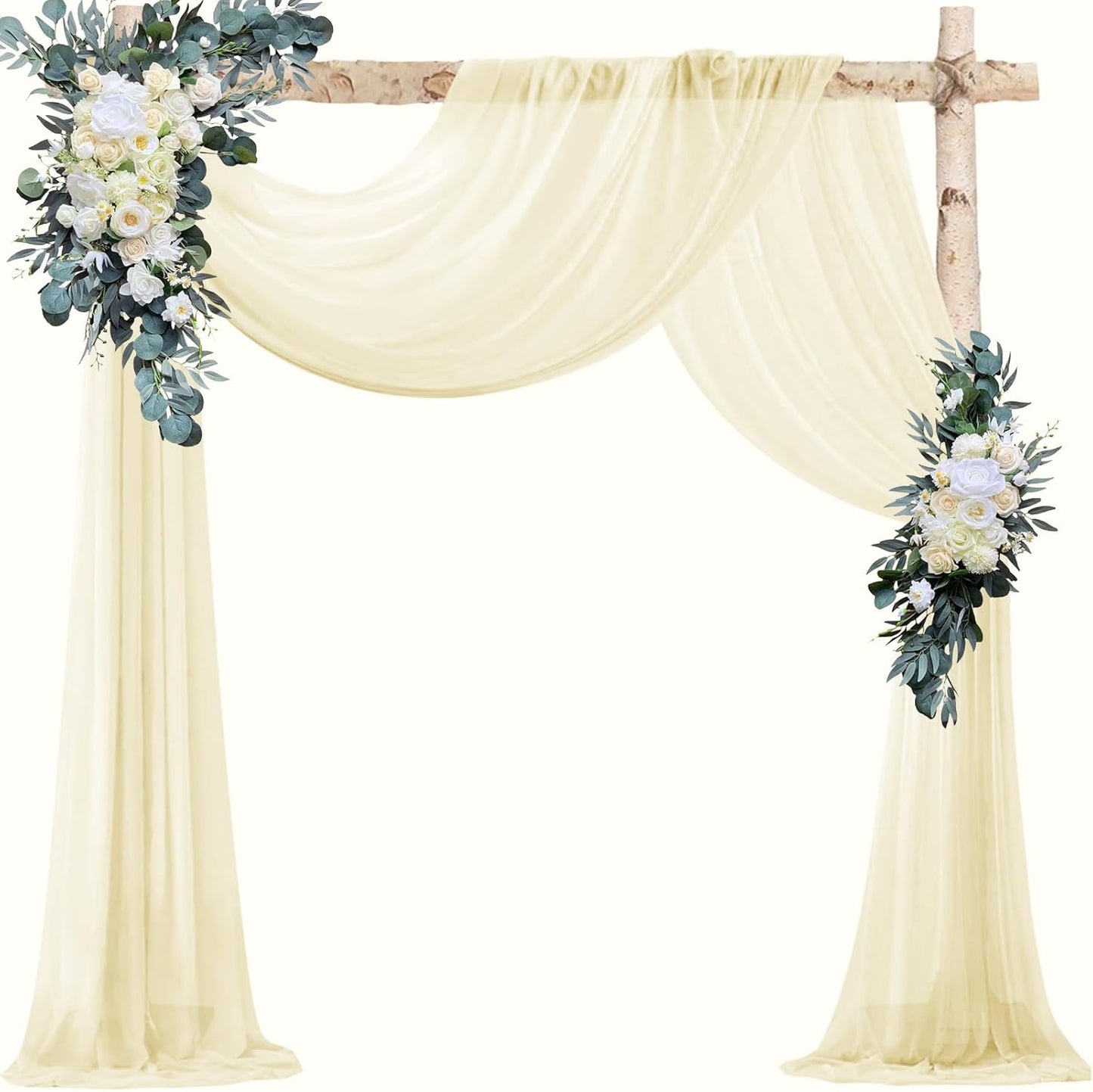 VOK Wedding Arch Draping Fabric Chiffon Fabric, 29in x 18Ft Sheer Chiffon Outdoor Curtain for Wedding Ceremony Birthday Party Decoration (Light Yellow,1 Panel)