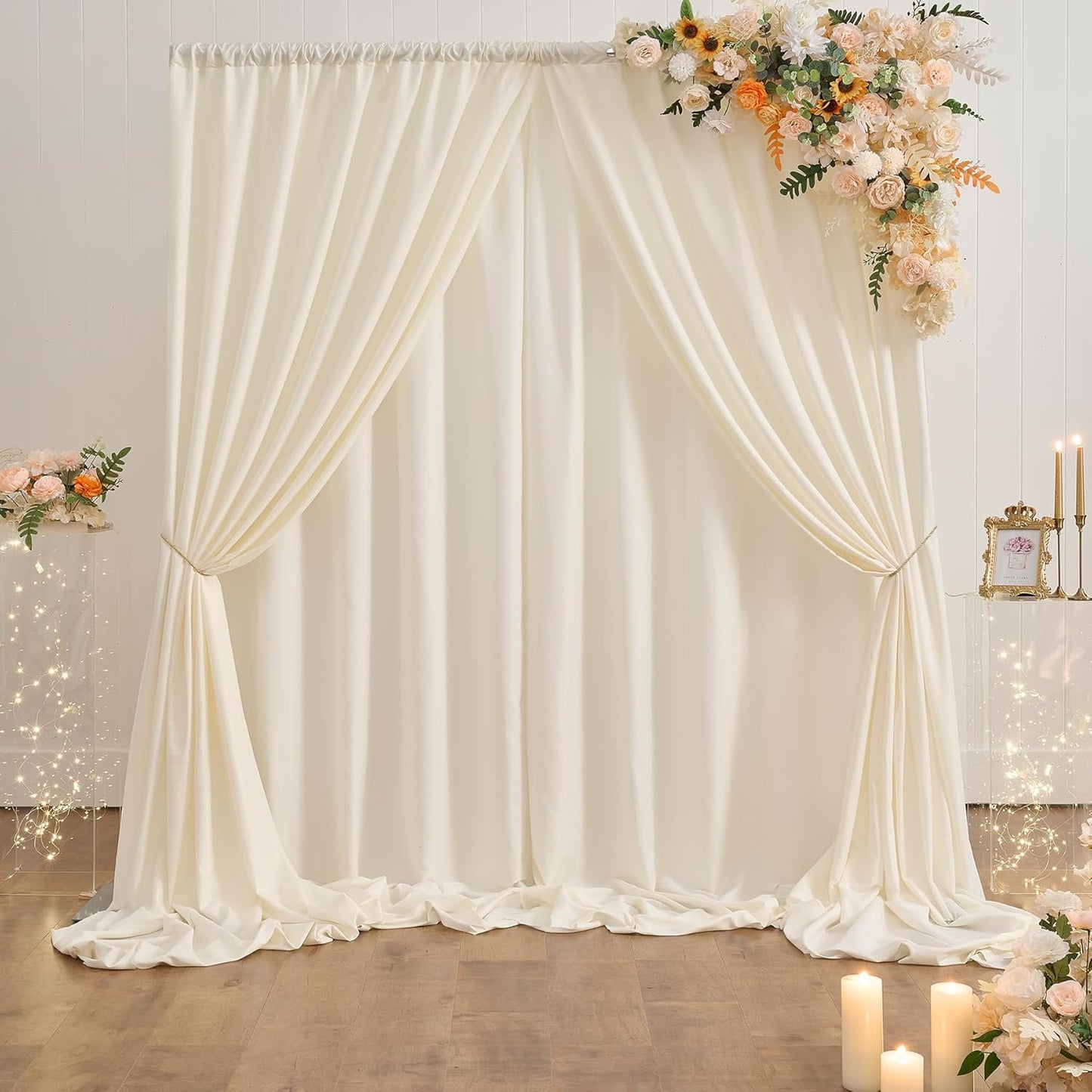 10ft x 10ft Thick Ivory Backdrop Curtains for Parties, 2 Panels 5ft x 10ft Non See Through Ivory Polyester Wedding Drapes Photo Backdrop for Birthday Party Graudation Photography Home Decor