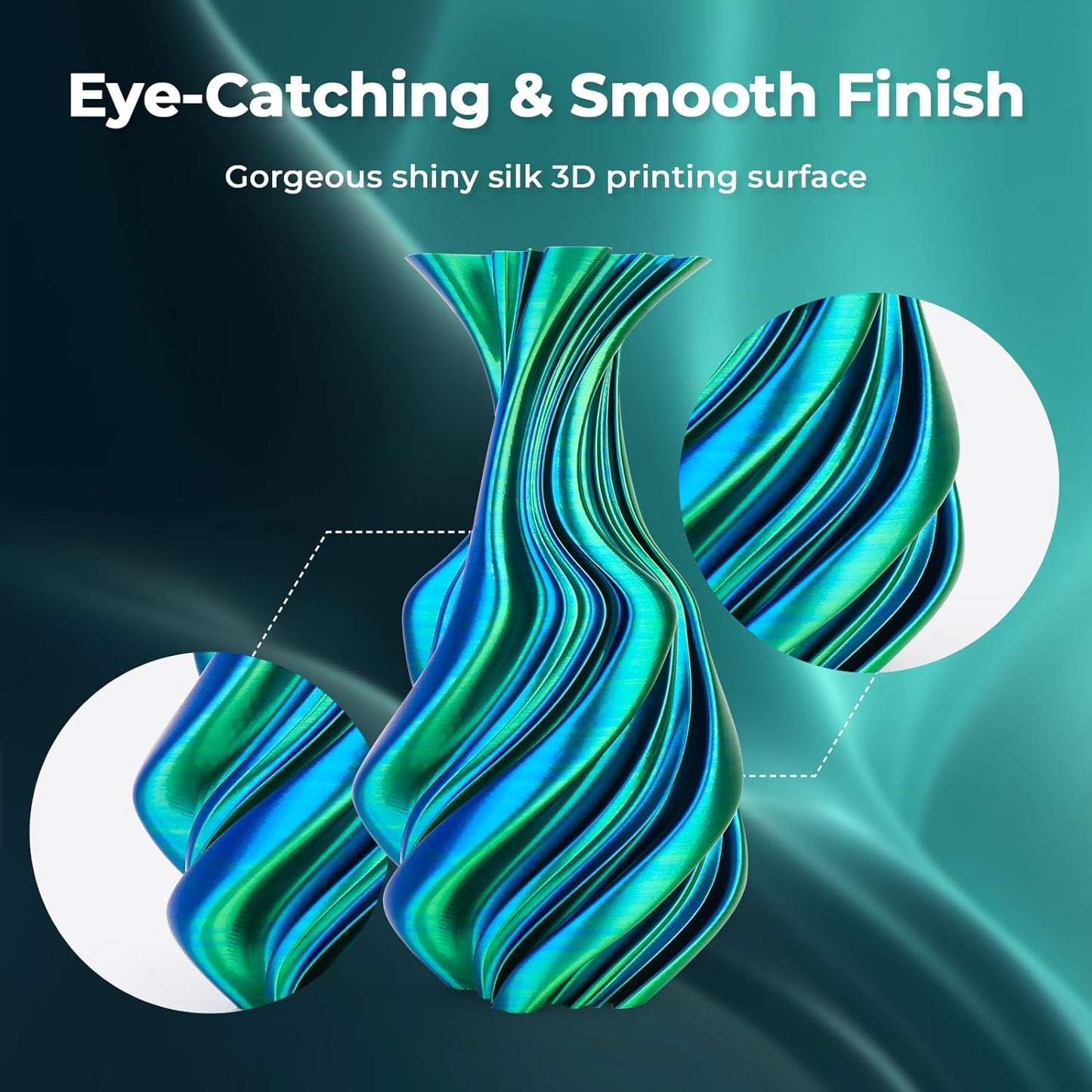 AMOLEN Silk PLA 3D Printer Filament, Silk Dual Color Blue Green PLA Filament 1.75mm, Shiny Coextrusion PLA Filament, Color Change 3D Printing Filament 1KG/2.2lb