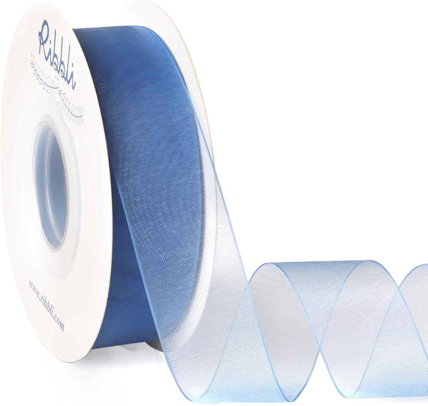 Ribbli Dusty Blue Organza Ribbon 1 Inches x Continuous 50 Yard Blue Sheer Ribbon for Gift Wrapping,Cookie Wrapping,Wedding Decoration
