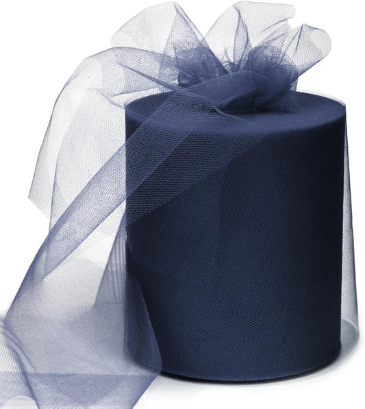 6" x 200 Yards Navy Blue Tulle Fabric Rolls, Blue Spool Tulle Ribbon for DIY Tutu Skirt Wedding Decoration Baby Shower Birthday Party Backdrop Gift Wrapping Bow Craft Supplies