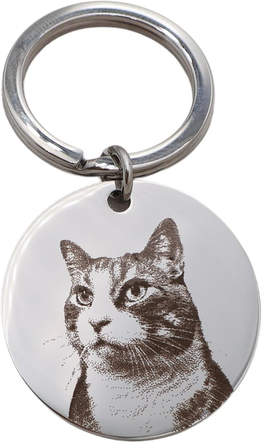 Personalized Pet Photo Engraved Keychain – Custom Dog or Cat Portrait Keepsake – Stainless Steel Pet Memorial Gift for Pet Lovers – Meaningful Remembrance or Holiday Stocking Stuffer