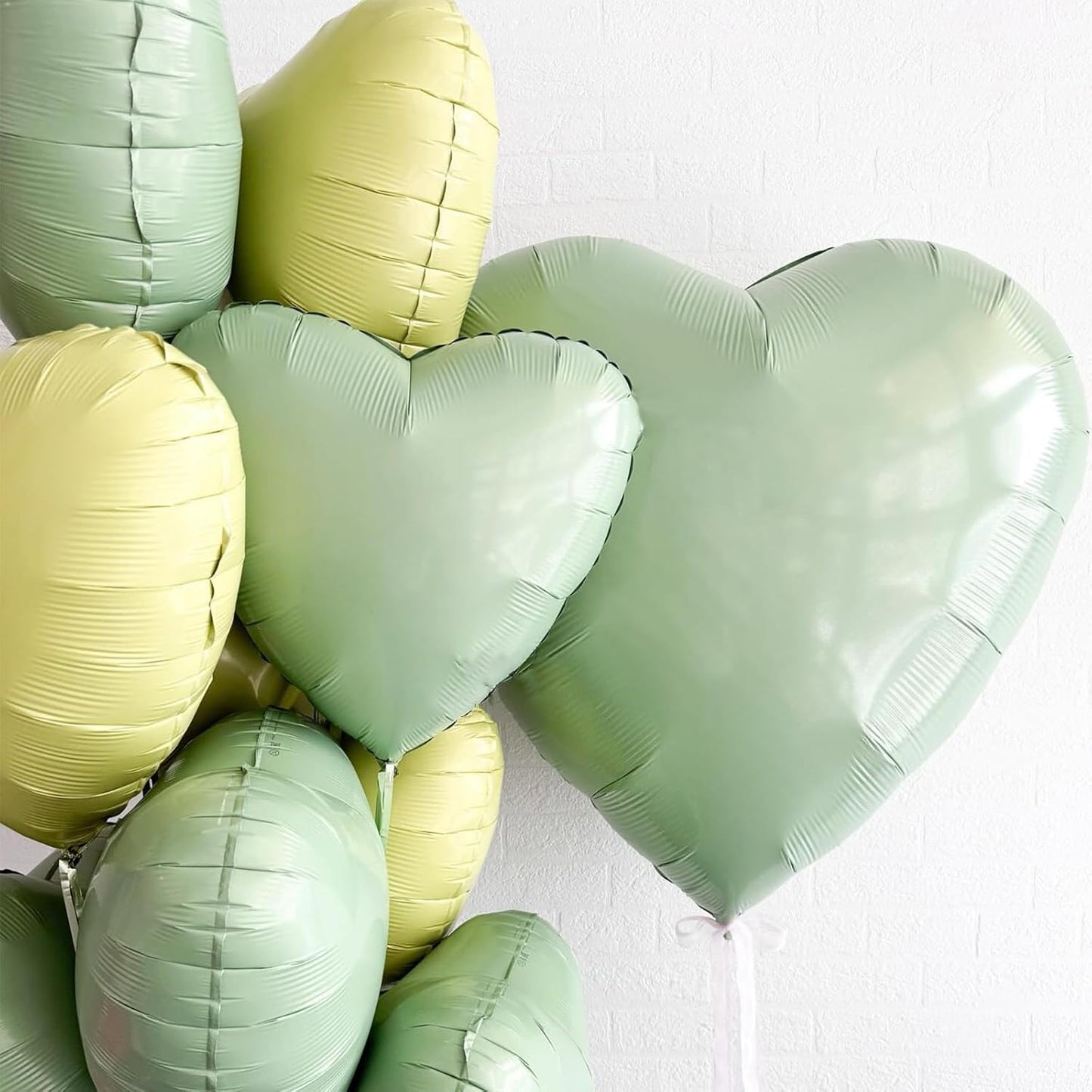 Sage Green Heart Balloons,12Pcs Olive Green Heart Shaped Foil Balloons,18Inch Pastel Green Helium Polyester Film Balloon for Baby Shower Birthday Anniversary Wedding Party Decorations