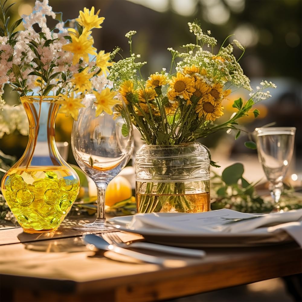 630 PCS Yellow Acrylic Flat Marbles Decorative Gems Table Confetti for Vase Fillers,Table Scatters,Floral Display,Fall Decor,Party Decoration,15 OZ