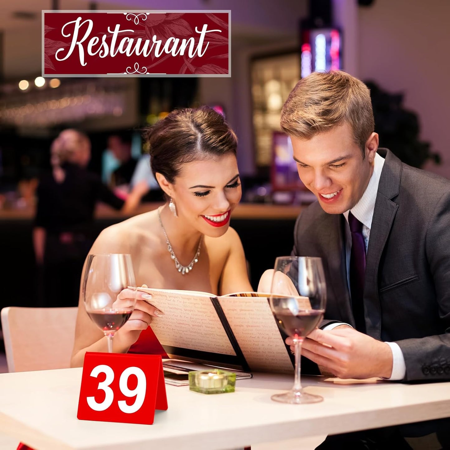 Tuanse Table Numbers 1-50 Acrylic Double Side Numbered Table Tents Restaurant Wedding Number Cards Signs for Banquets Party Wedding Reception(Red)