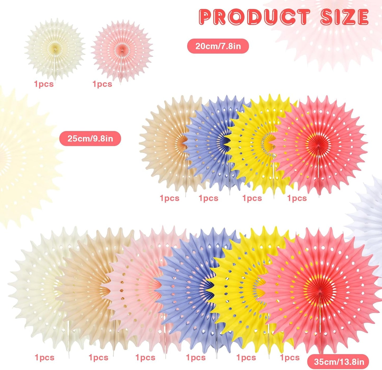 BestoFun 12PCS Paper Fans Light Color Party Decorations Tissue Paper Flowers Decorations for Girl Groovy Birthday Baby Shower Wedding Bachelorette Room Wall Hanging Décor