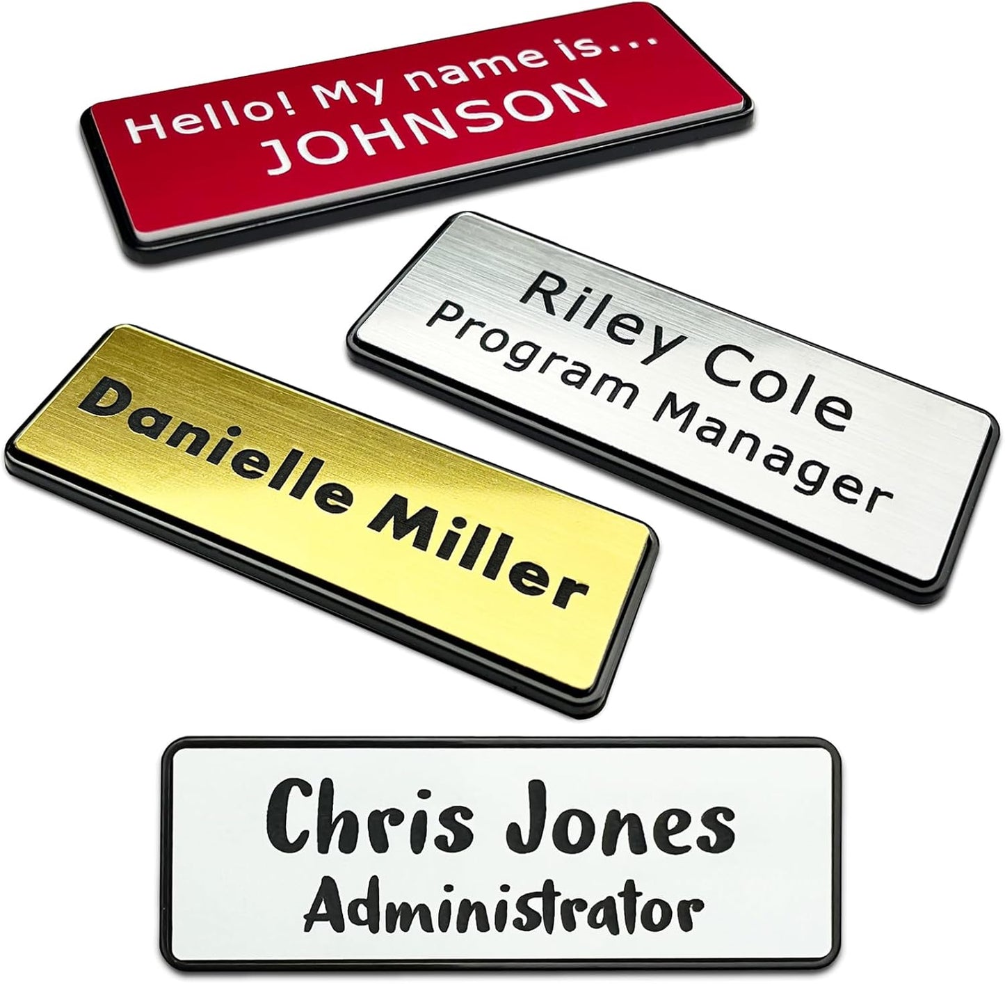 Custom Engraved Name Tag ID Badges Personalized Identification with Pin or Magnetic Clip Adhesive Backing (1" x 3")