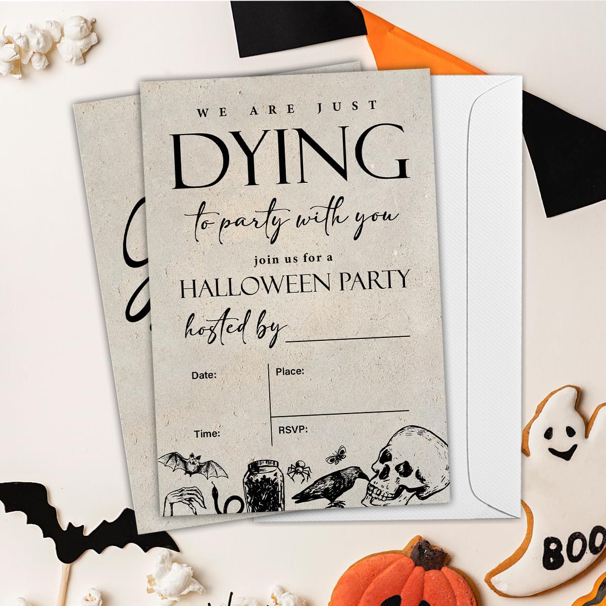 Vintage Halloween Party Invitations for Adults Skull Halloween Party Fill in Invites Cards With Envelopes (20 Count), Double Sided Design