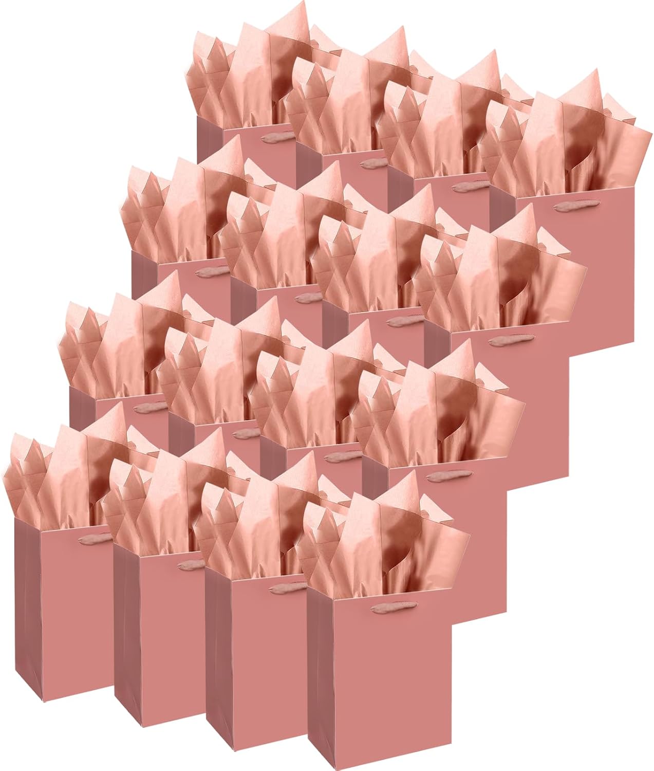 Gcardist Cinnamon Pink Gift Bags with Tissue Paper for Wedding, Birthday, Party Supplies - Medium Size Cardboard Gift Bags (16pcs + 32pcs Tissue Paper)