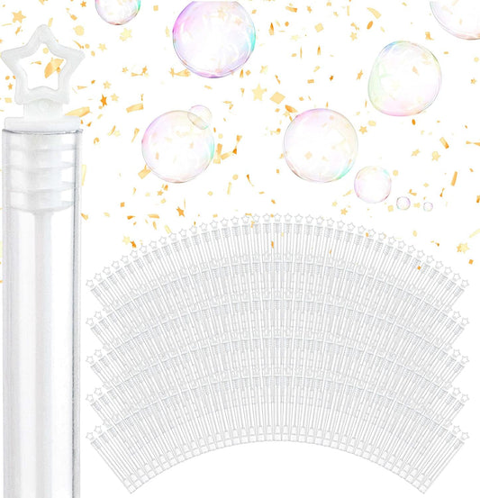 Wedding Bubbles Bulk - White Star Top Wands (100 Count) Individual Mini Bubble Wand Favors for Weddings, Celebration Party Favor for Guests - Stock Your Home