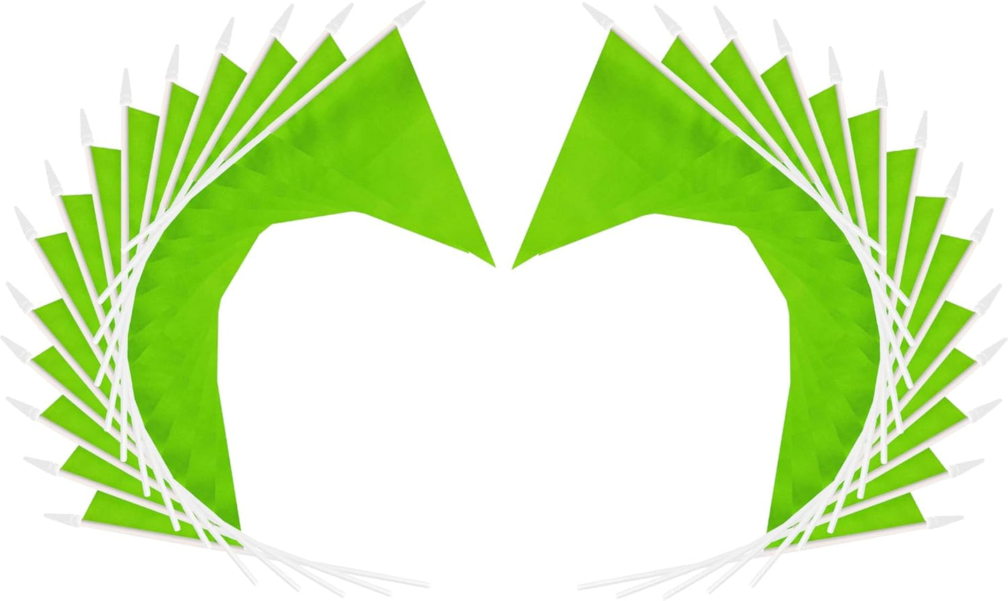 12 Pack Green Pennant Flags Small Mini Hand Held Solid Color Pennant On Sticks Flags with 12.6"Solid Pole & Spear Top,Party Events Celebration,School,Grand Opening,Kids Birthday,Sports Clubs,Flower Pot