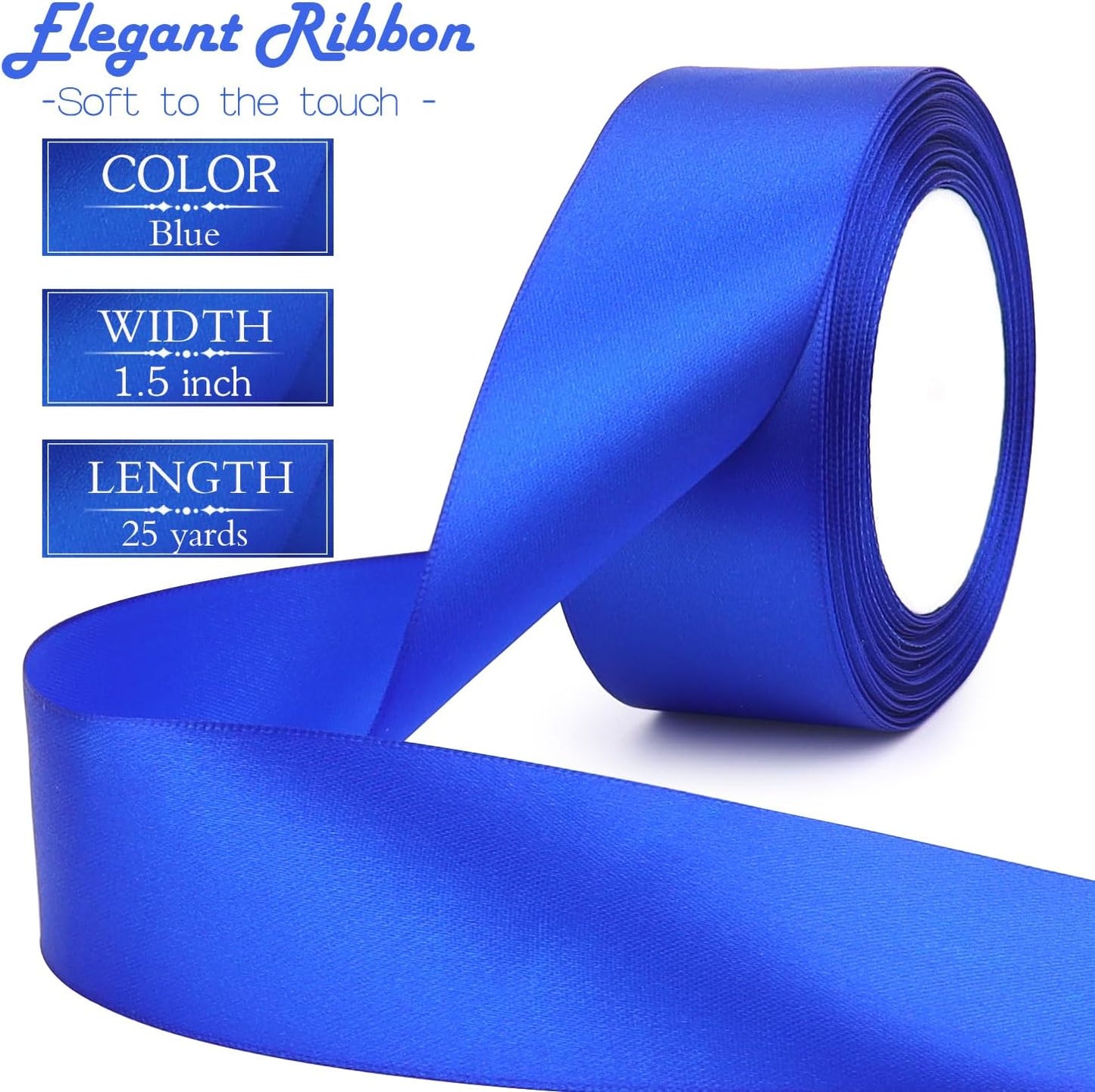 Blue Solid Satin Ribbon 1-1/2 Inch 25 Yards Solid Polyester Fabric Ribbon for Gift Wrapping Wedding Christmas Baby Shower Birthday Party Decoration Handmade Immortal Flower Craft