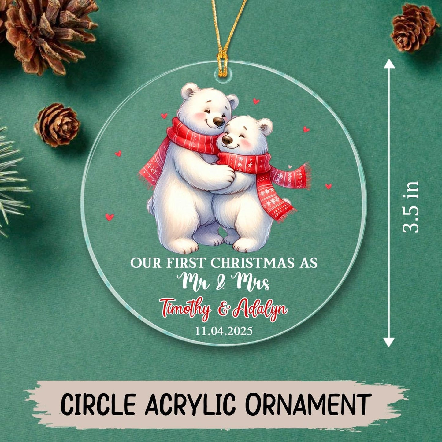 Our First Christmas As Mr & Mrs Ornament, Personalized Date/Name Polar Bear Mr & Mrs Together Ornament Gift for Newlyweds Bride Groom Just Married, Customized Wedding Anniversary Christmas Ornaments