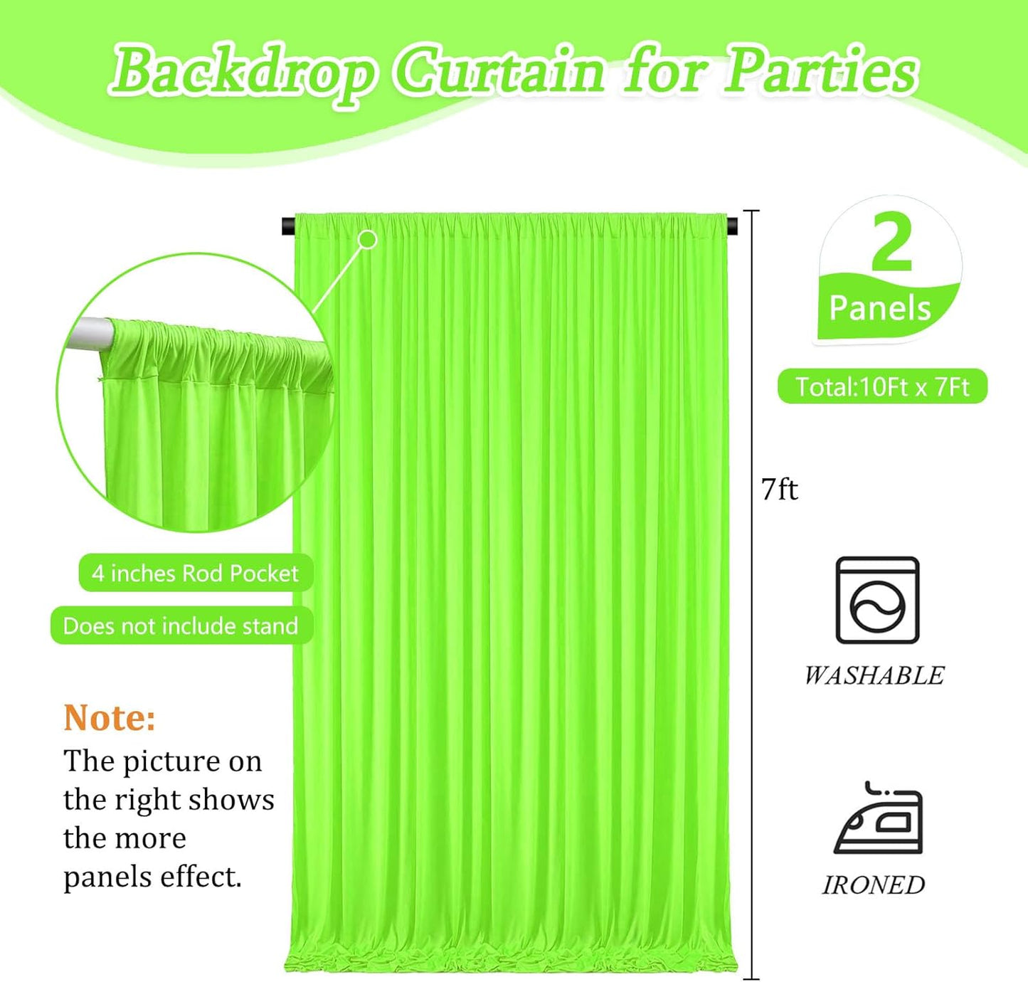10 x 7 Feet Light Green Backdrop Curtain for Partie, Background Curtains for Photoshoot, Birthday, Wedding, Halloween, Thanksgiving, Christmas Day, New Year Party Decorations 5Ft x 7Ft, 2 Panels