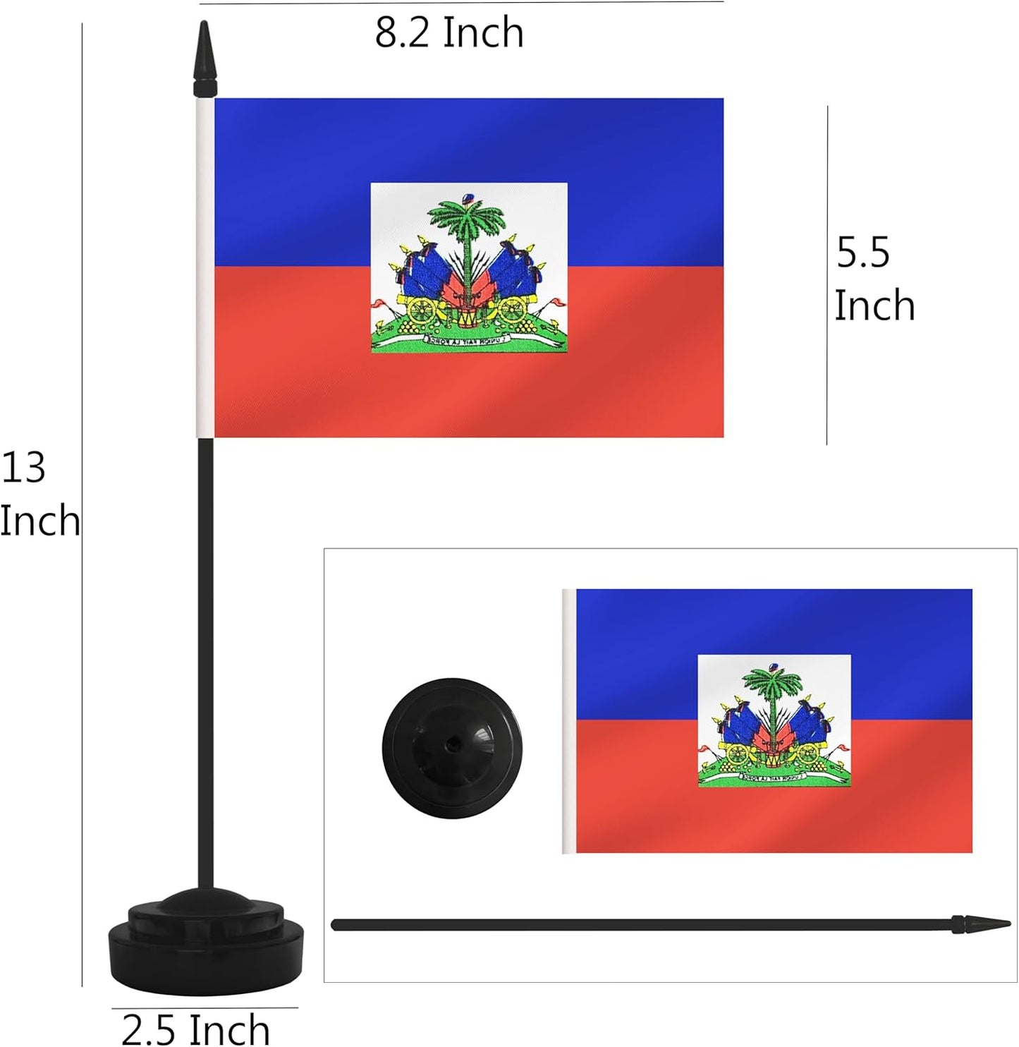 12 Pack Haiti Desk Flags, Haitian Desktop Flag, Small Miniature Office Flags with 12" Black Pole and Black Base, Offices, Classroom, Home, Festival Decoration (Haiti)