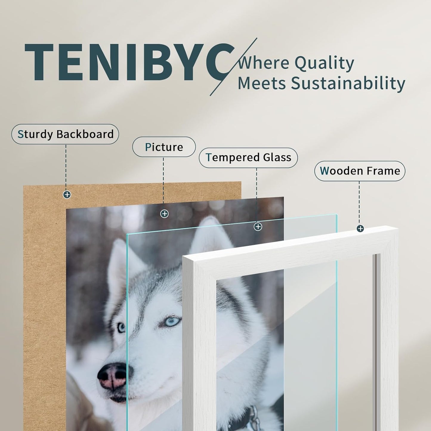 11x14 Picture Frame Set - 3 Pack, Textured White Solid Wood, HD Tempered Glass, Wall Gallery Photo Frame