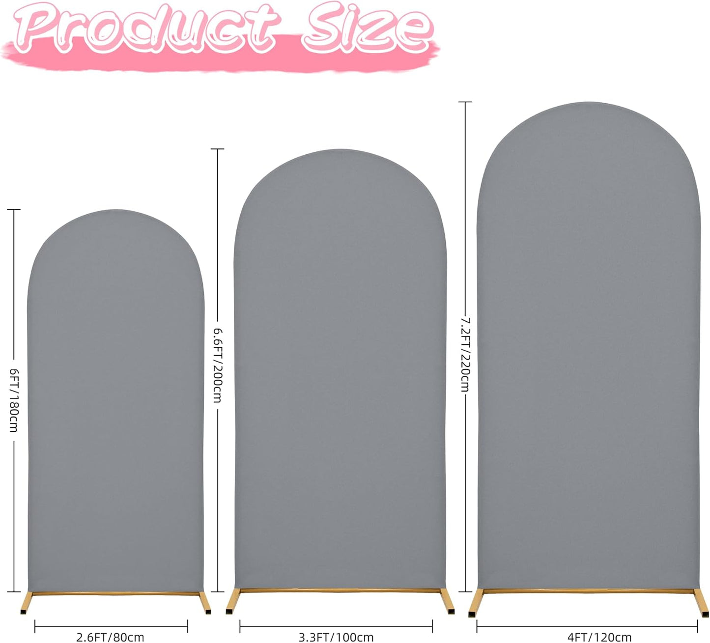Wedding Arch Covers Arch Backdrop Cover Arch Stand Covers 7.2FT 6.6FT 6FT Set of 3 Arch Cover Spandex Fabric Stretchy Backdrop for Wedding Birthday Party Decoration Baby Shower (Smoky Grey)