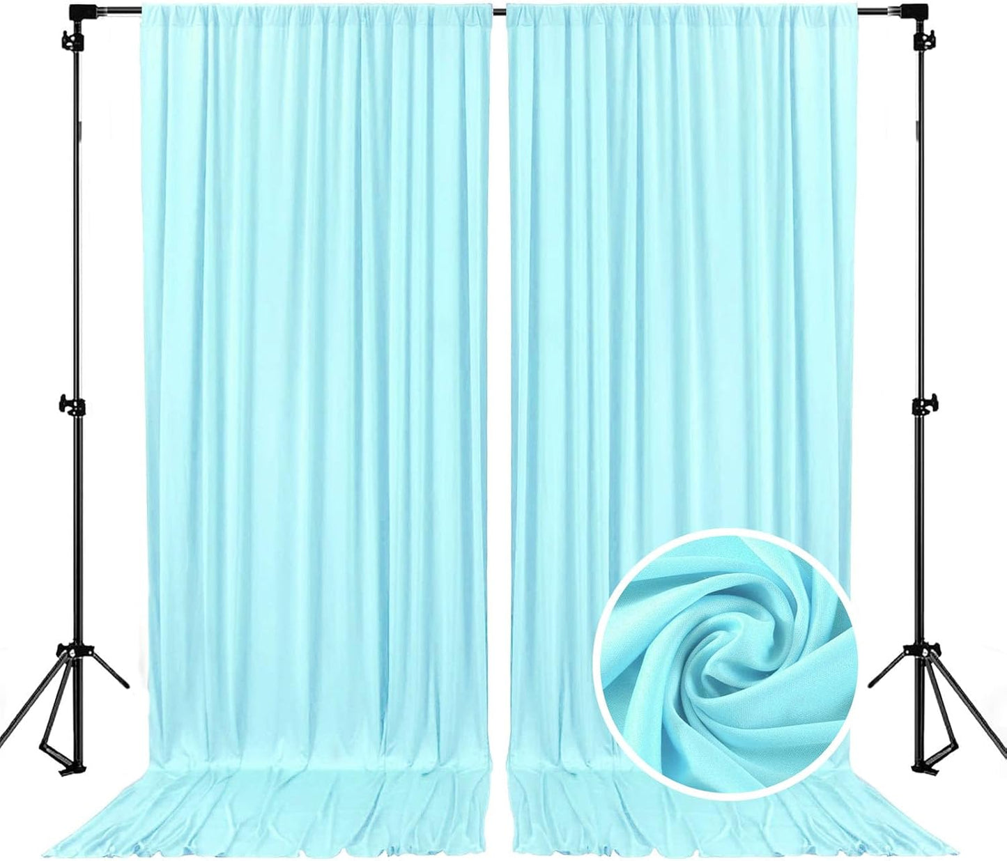 10 x 7 Feet Light Blue Backdrop Curtain for Partie, Background Curtains for Photoshoot, Birthday, Wedding, Halloween, Thanksgiving, Christmas, New Year Party Decorations 5Ft x 7Ft, 2 Panels