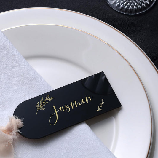 UNIQOOO 20 Pcs Black Acrylic Place Cards, 3.9x1.6 inches DIY Blank Hanging Tags, Perfect for Wedding Table Decor, Birthday, Centerpiece, Decoration, Party, Anniversary, Event