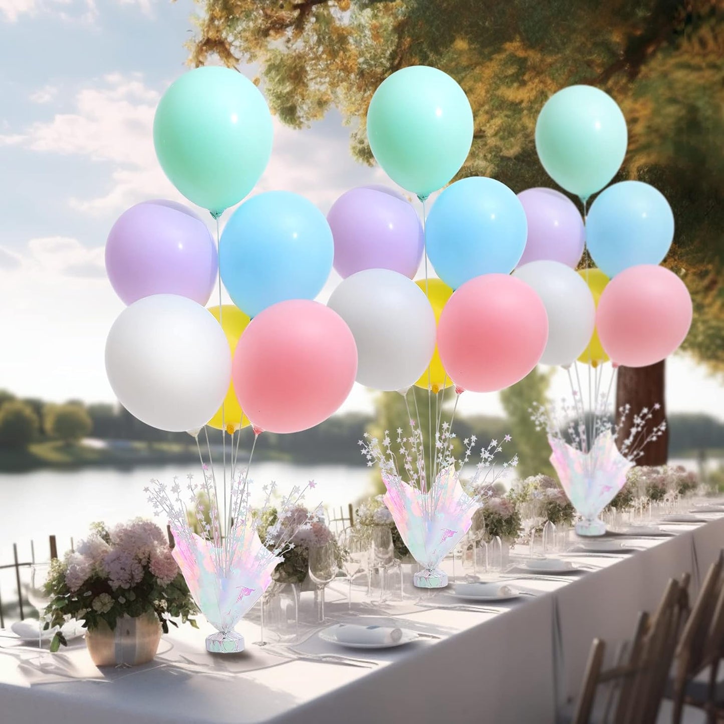 4 Set Pastel Balloon Centerpieces for Table, Balloon Stand Kit with Rainbow Balloons for Pastel Centerpiece Table Decoration Birthday Party Baby Shower Wedding Bridal Shower