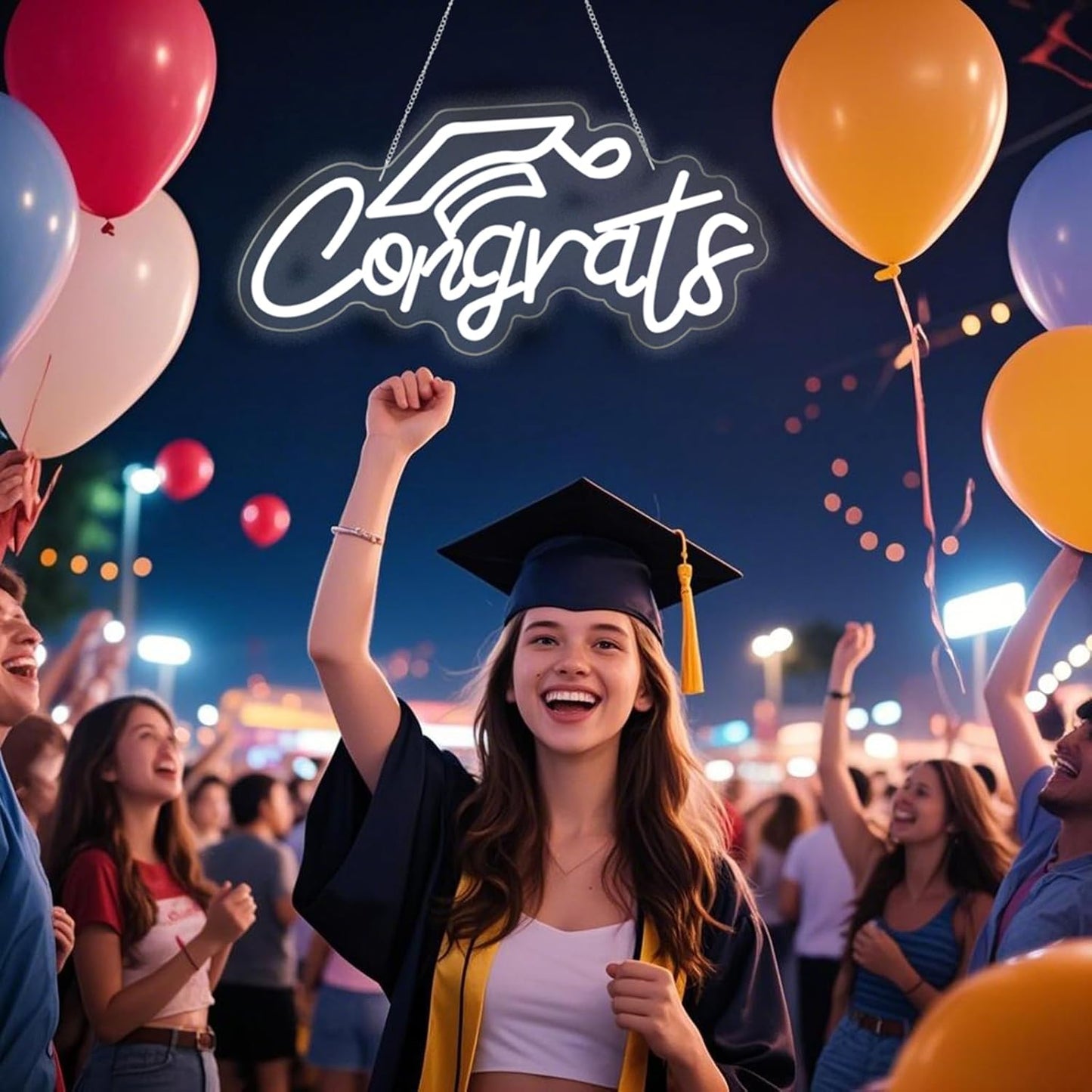 Congrats Grad Neon Sign for Backdrop wall decor，Dimmable USB Powered Light Up Letters for Dorm Walls，White Grad Gifts Sign for Graduation ClassRoom Party bedroom size:16.14 * 7.6 inch