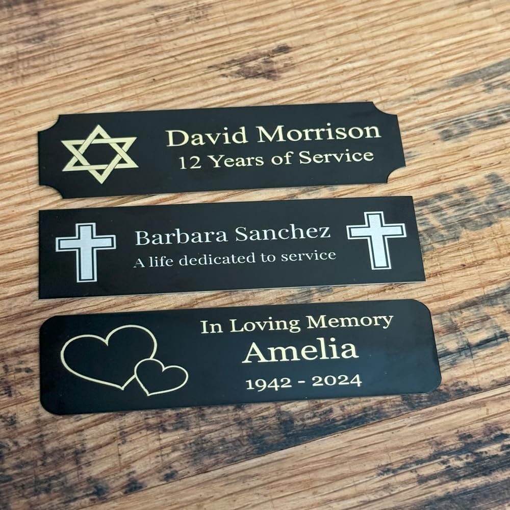 Custom Engraved Name Plates with Adhesive, Made in The USA, Personalized Pet Urn, Memorial Plaque, Picture Frame, Art Tag, Flag case (Gold Plate/Black Text, 1x3 Inch)