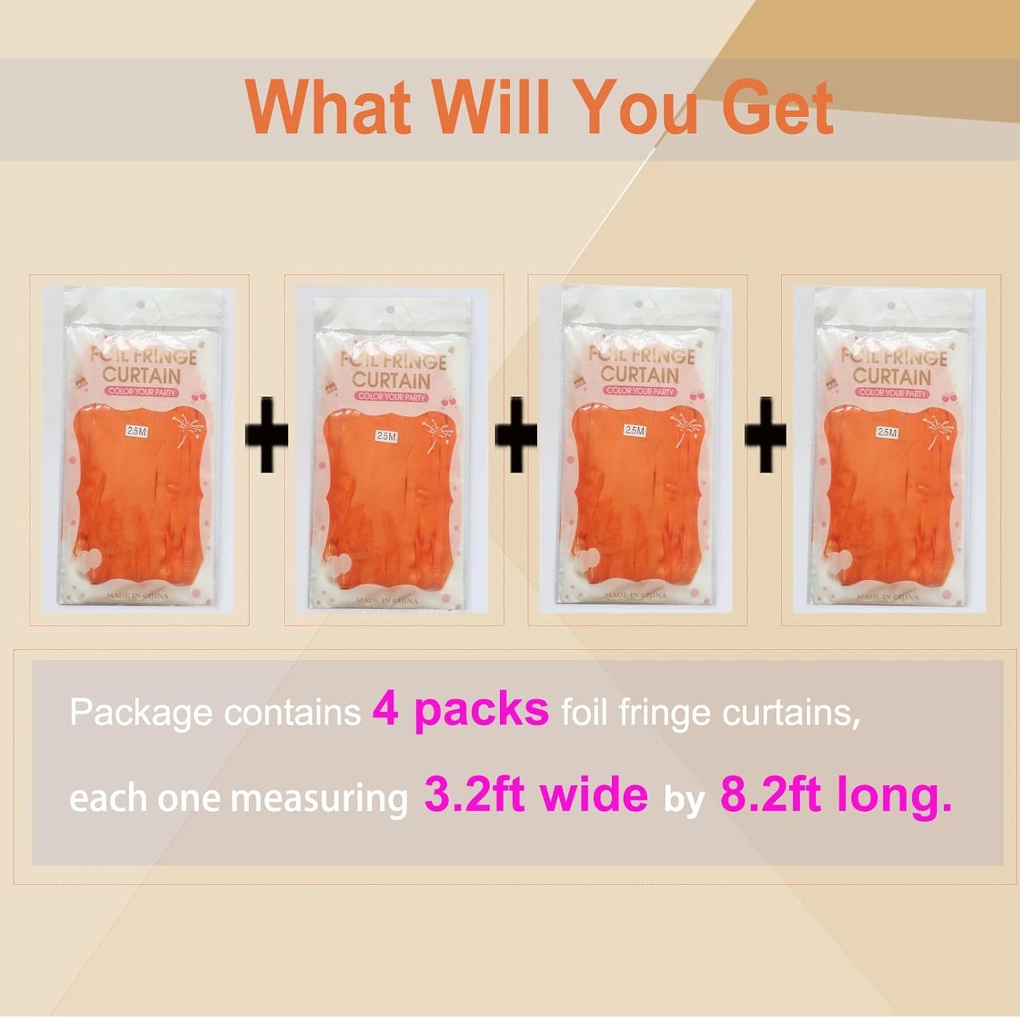 4Pack Orange Fringe Backdrop Curtains Orange Streamers for Halloween Decorations, Birthday Party Decorations