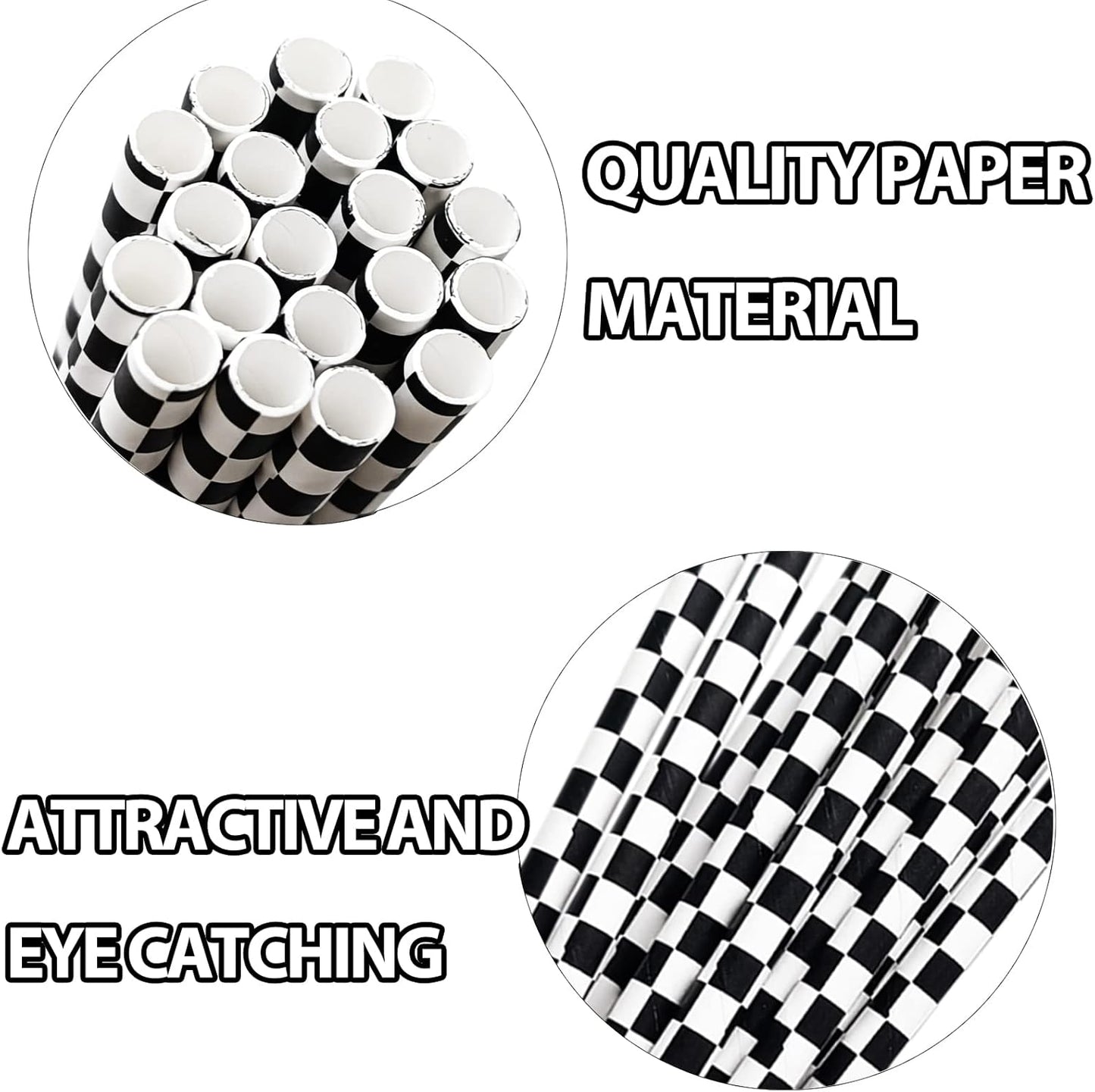 50 Pcs Checkered Flag Paper Straws Racing Car Straws Black and White Checkered Drinking Straws for Racing Birthday Party Decorations, Standard, Black/White