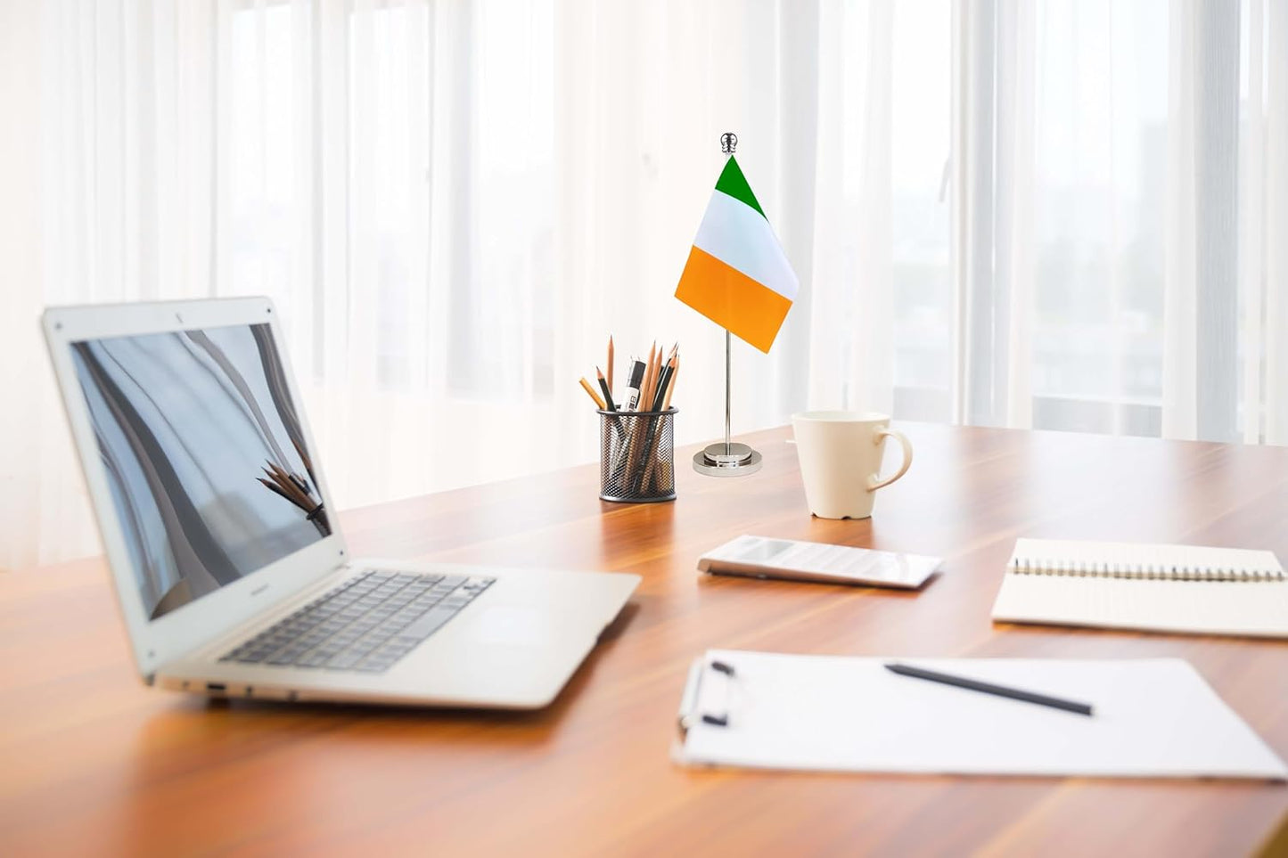 Ireland Irish Deluxe Desk Flag Set Small Mini Miniature Ireland Irish Table Desktop Flags,Festival Events Celebration,Office Decoration-2 Pack