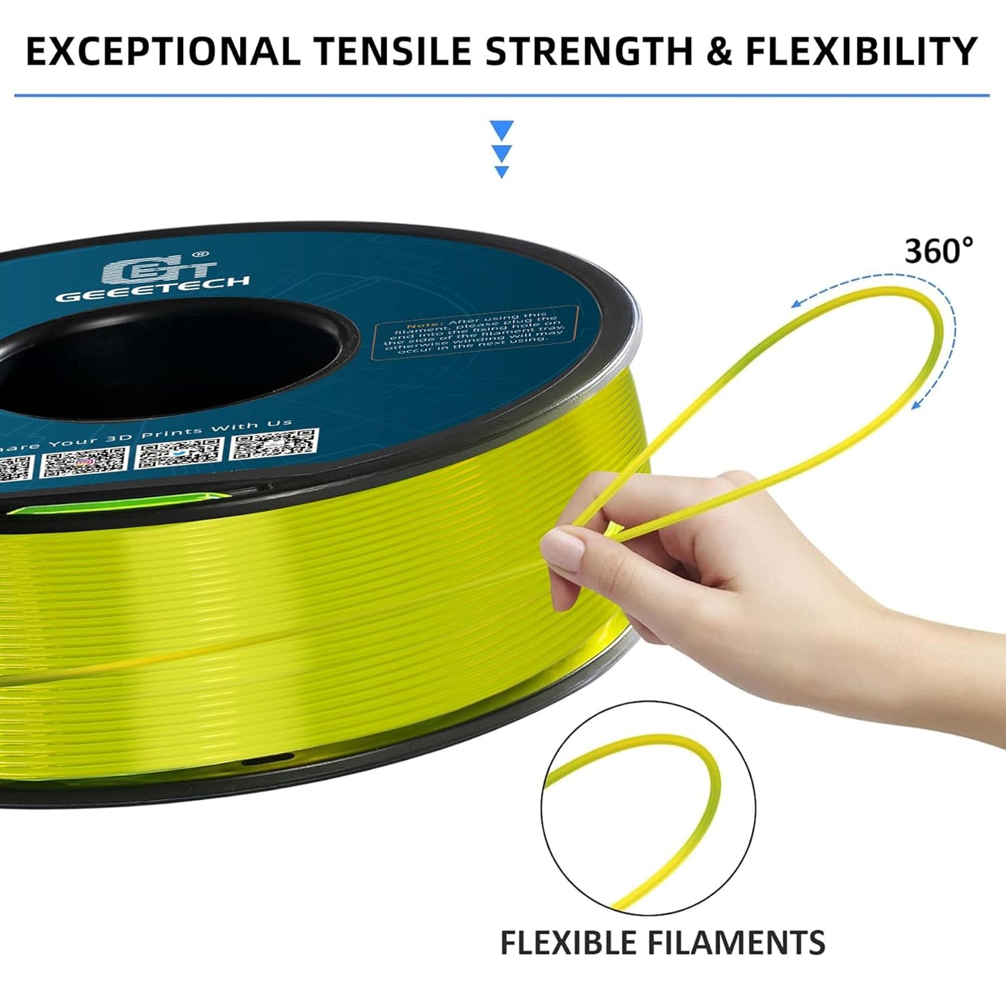 Geeetech TPU Filament 1.75mm, Shore 95A Flexible 3D Printer Filament with High Elasticity, 1KG (2.2lbs) Spool, Dimensional Accuracy ±0.03mm, Fits Most FDM Printers (Cleal Yellow)
