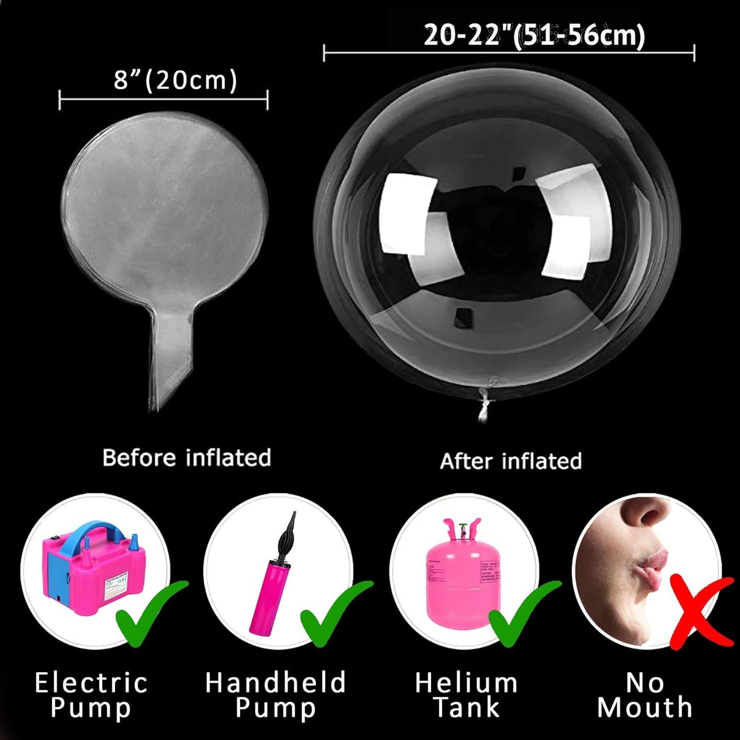 LED Light up Bobo Party Balloons kit 12 Pack-Clear 22 inchs white with Cell Batteries Included Great with Helium or air (cold white, 12 pack)