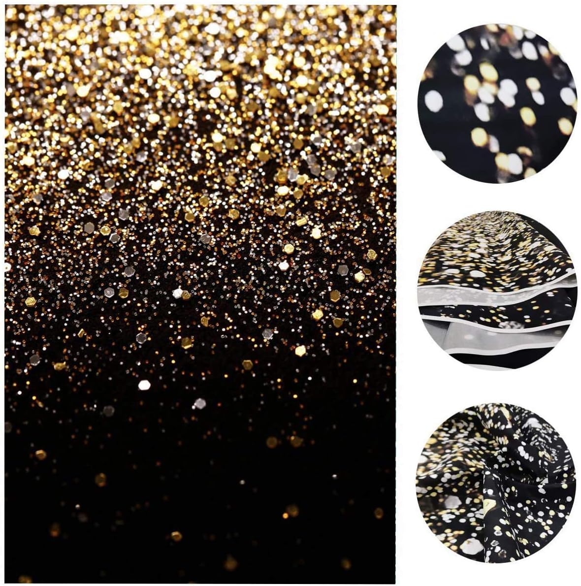 WOLADA Black and Gold Backdrop Golden Glitter Backdrop for Photography Wedding Birthday Baby Shower Party Photo Studio 5x7FT 11412