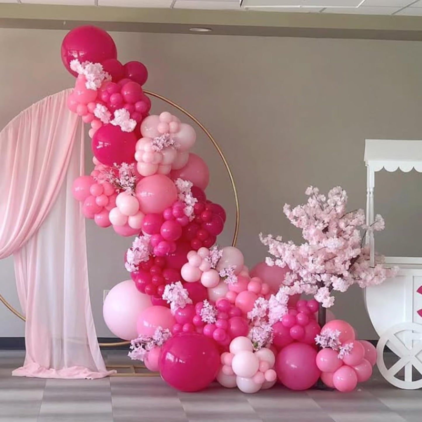 Pink Balloon Arch Kit, Metallic Hot Pink Balloons Garland with Different Sizes for Baby Shower, Birthday, Princess, Graduation, Valentines Day Party Decorations