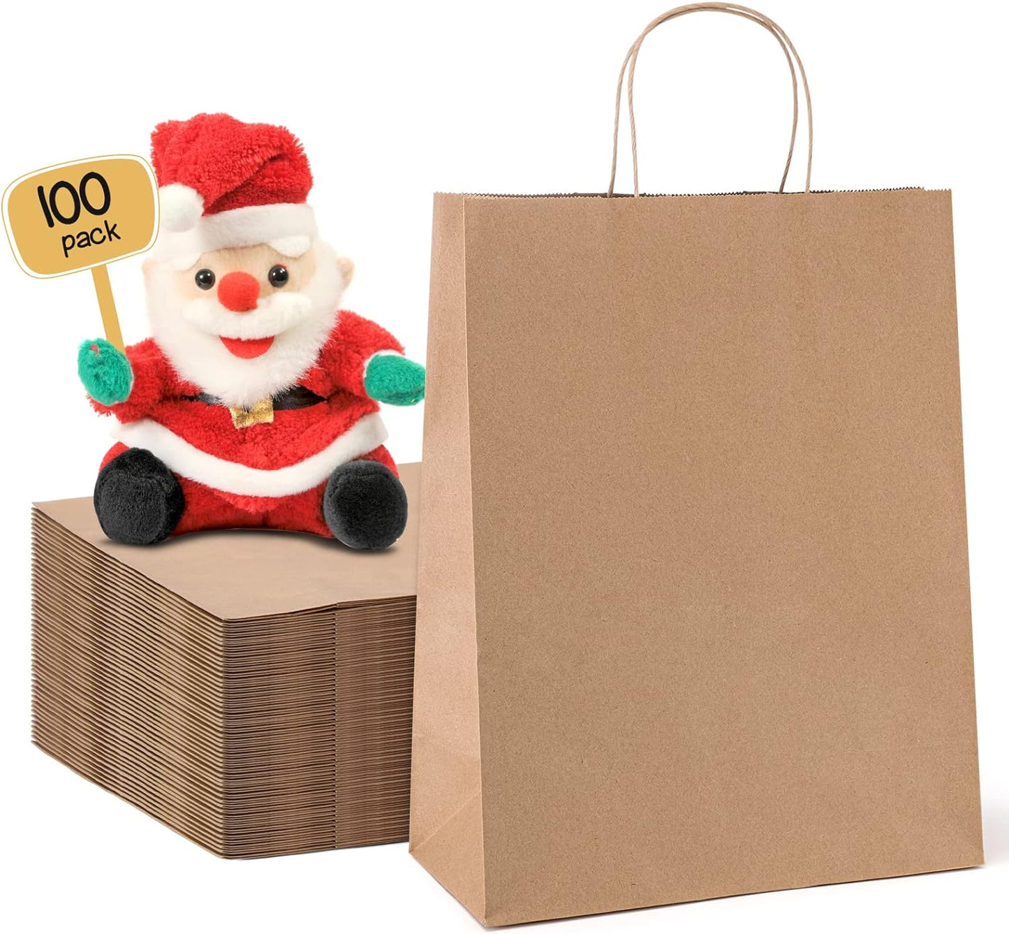 METRONIC Paper Gift Bags 10x5x13'' 100Pcs Brown Paper Bags with Handles Bulk, Kraft Paper Bags for Birthday, Shopping, Retail Small Business