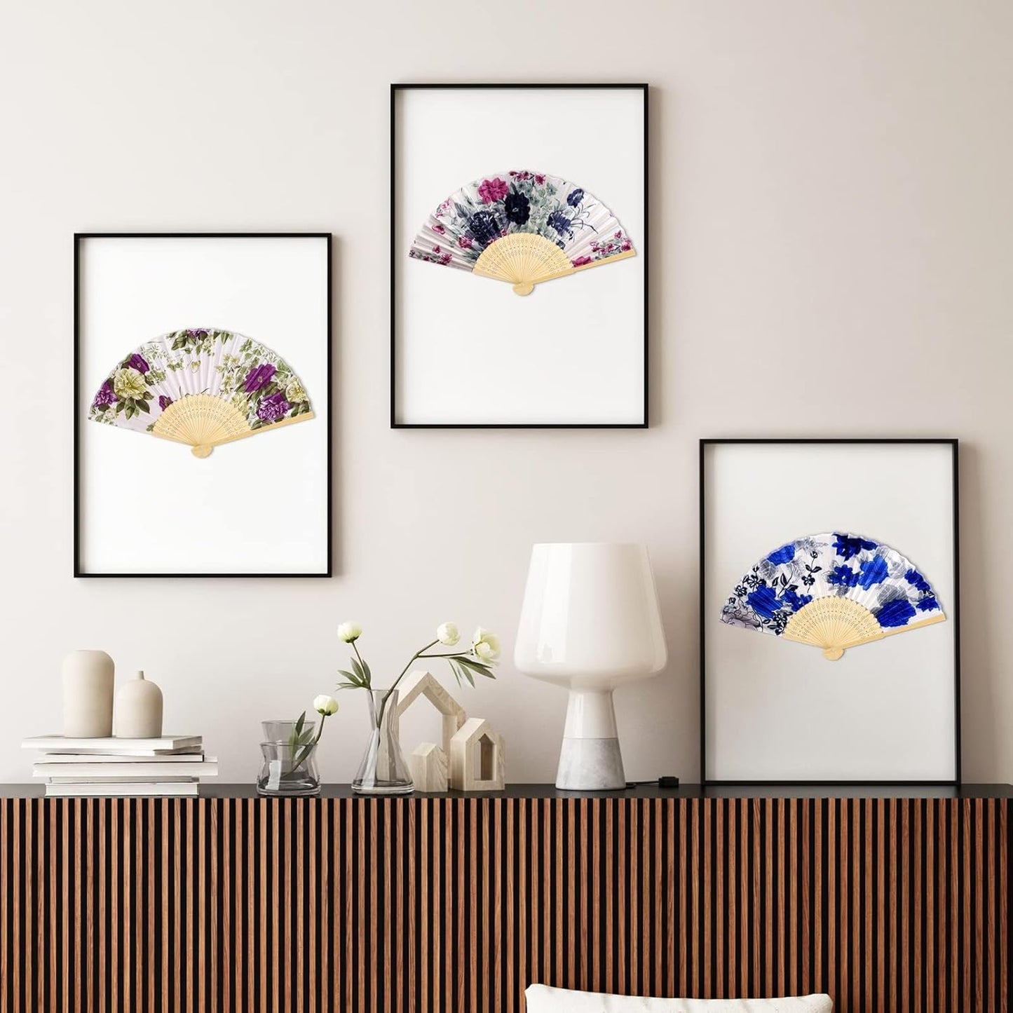 durony 12 Pieces Floral Folding Fans Silk Bamboo Handheld Fans Vintage Handheld Fan Flower Patterns Fabric Fans for Wedding Gifts, Dancing, Party Favors, Multicolor