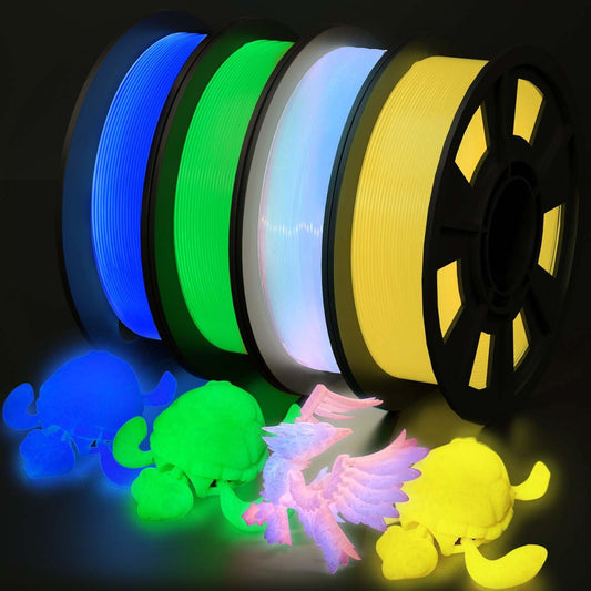 YOUSU 3D Printer Filament Bundle, Glow in The Dark Filament Multicolor, Green, Blue, Yellow and Rainbow PLA Filament 1.75 mm, Dimensional Accuracy +/- 0.03 mm, 250g X 4 Pack