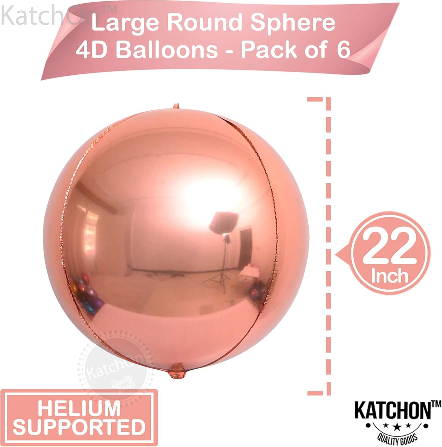 KatchOn, Giant Rose Gold Balloons - 22 Inch, Pack of 6 | Rose Gold Foil Balloons for Bridal Shower Decorations | Rose Gold Mylar Balloon for Bachelorette, Anniversary, Birthday Party Decorations