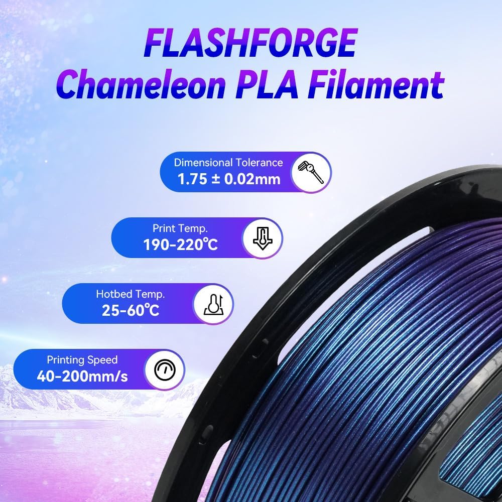 FLASHFORGE 3D Printer Filament Chameleon PLA Color Shift Filament 1.75mm, Changes Color with Light and Angles, 1KG Spool (2.2lbs), Dimensional Accuracy +/- 0.02mm for FDM 3D Printers (Nebula Purple)