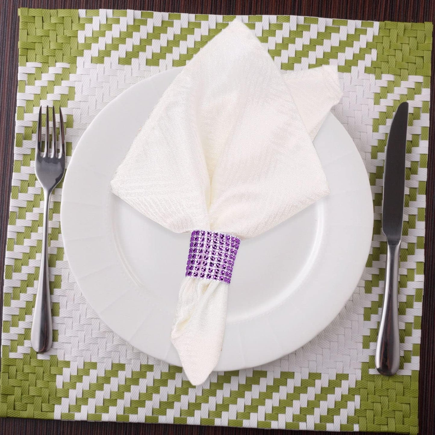 Purple Napkin Rings Holder Set of 150pcs,Crystal Diamond Bling Napkin Rings Adornment for Wedding Reception, Dinner, Place Settings, Holiday Parties or DIY Decoration (150,Purple)