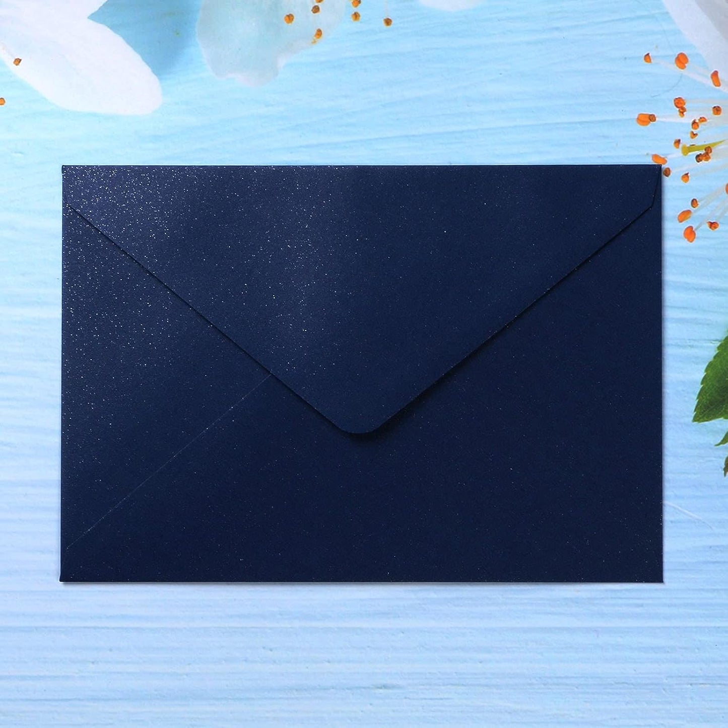 PONATIA 50 Pieces/Pack A7 Envelopes, 5.25 x 7.5'' Shiny Navy BlueEnvelopes for Invitations Cards, Perfect For 5x7'' Wedding Invitation Cards, Christmas Gift Cards Envelopes, 5x7'' Photograh