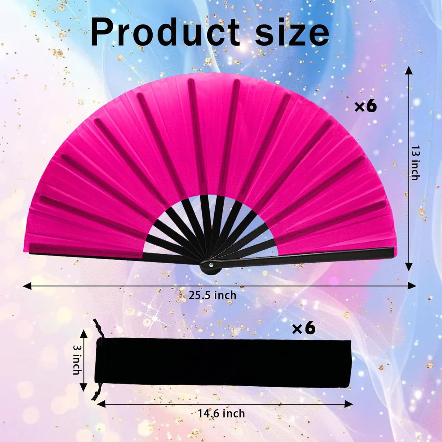 13inch Large Rave Fan Popping Clacking Fans for Line Dancing,Hand Fans for Women Foldable,Boots on The Ground Fan,Portable for Outdoor,Wedding,Party,Decoration (6pcs Pink)
