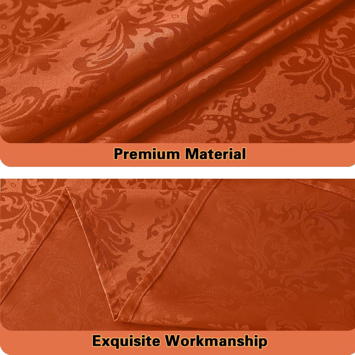 Jacquard Tablecloth Square 52 x 52 inch, Spill Proof Wrinkle Free Damask Autumn Table Cloth, Polyester Table Cover for Fall, Harvest, Thanksgiving, Holiday, Rusty/Orange