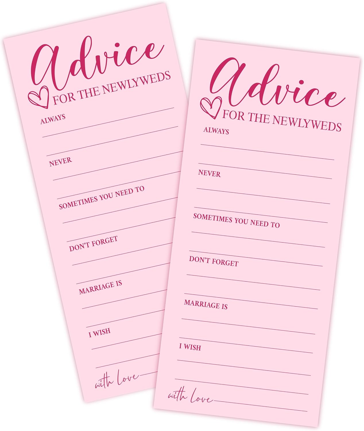 25 Wedding Advice Cards for Bridal Shower Games, Pink Advice and Wishes Cards for Bride and Groom, Newlyweds, 4X9 Inch Minimalist Guest Interaction Activity-A09