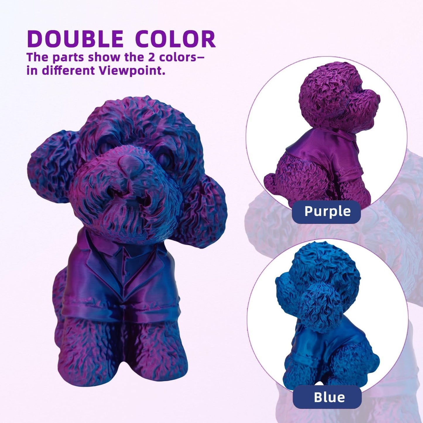 Dual Color PLA Filament,Shiny Silk Blue Rose PLA, 3D Printer Filament,PLA Filament 1.75mm Dimensional Accuracy +/- 0.02mm, 1KG Spool (2.2 lbs), Fit Most FDM Printer