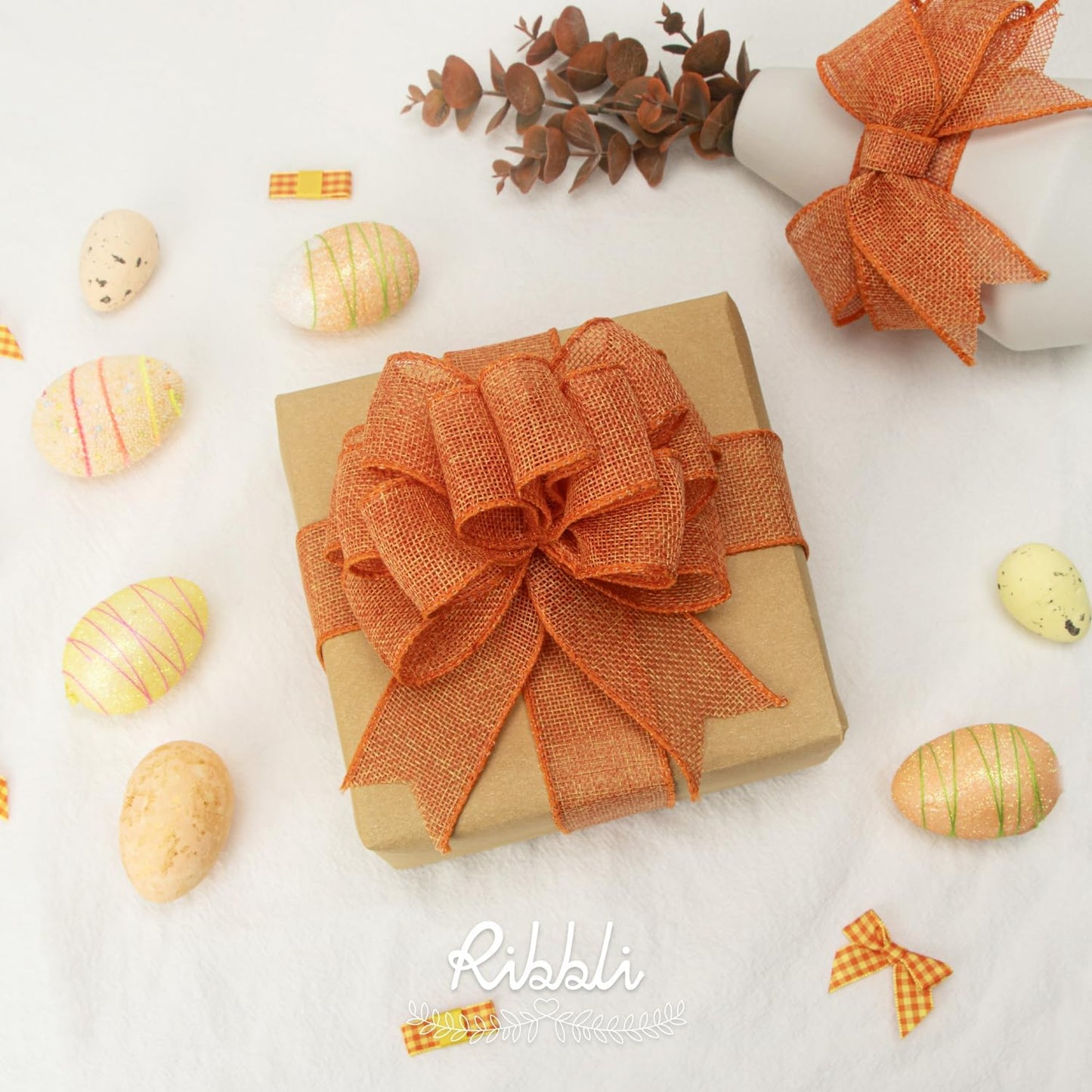 Ribbli Orange Burlap Wired Ribbon,1-1/2 Inch x 10 Yard,Wired Edge Ribbon for Big Bow,Wreath,Tree Decoration,Outdoor Decoration