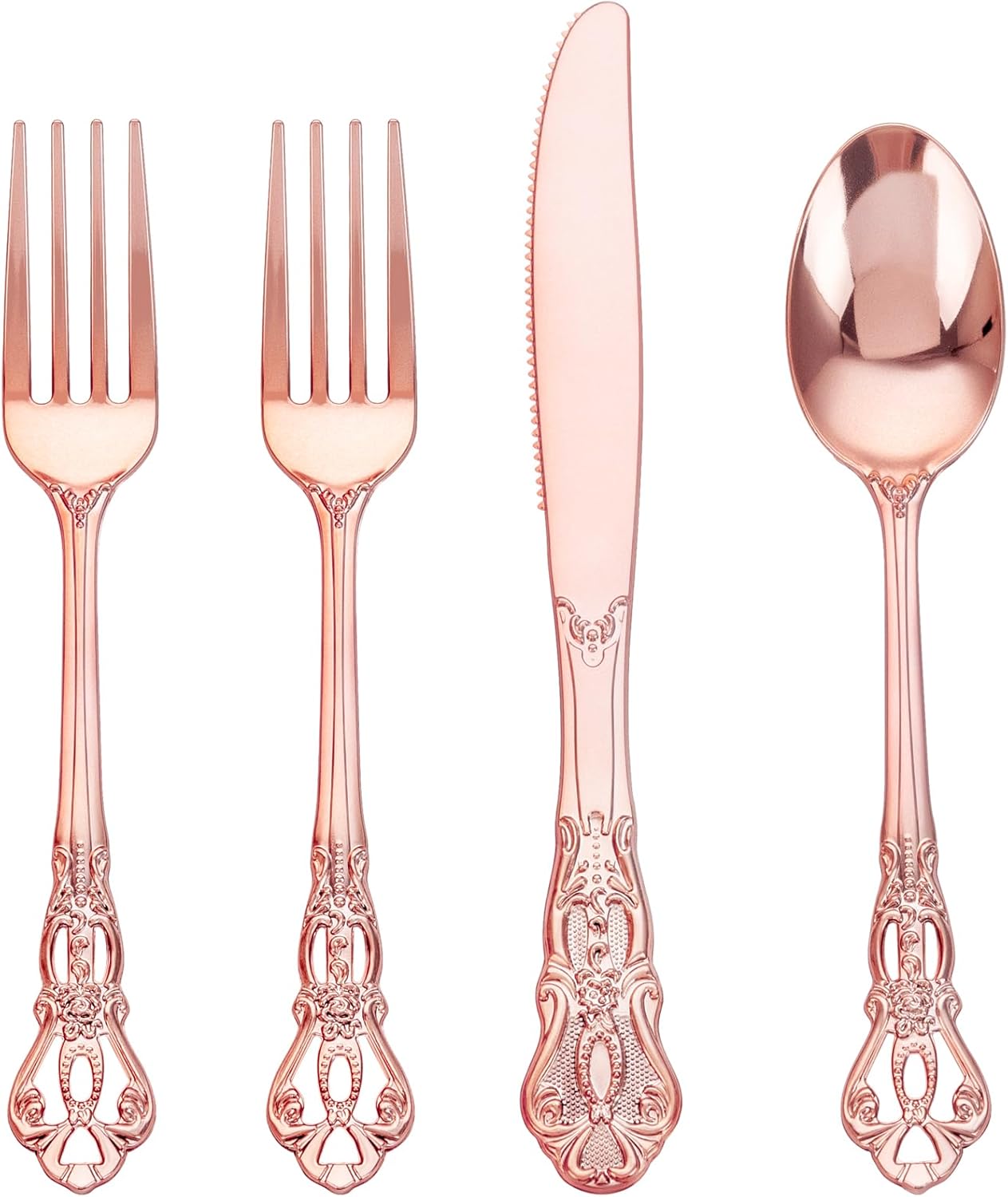 40PCS Rose Gold Plastic Silverware - Heavy Duty Elegant Disposable Utensils - Rose Gold Plastic Cutlery set Includes 20Forks, 10Spoons, 10Knives for Dinner, Parties, Weddings
