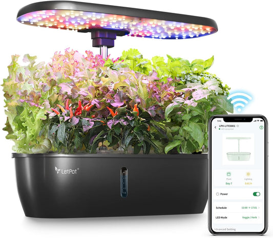 LETPOT LPH-Lite Hydroponics Growing System, 12 Pods Smart Herb Garden Kit Indoor, Indoor Garden, APP & WiFi Controlled, with 24W Growing LED, 5.5L Water Tank, Pump System, Automatic Timer