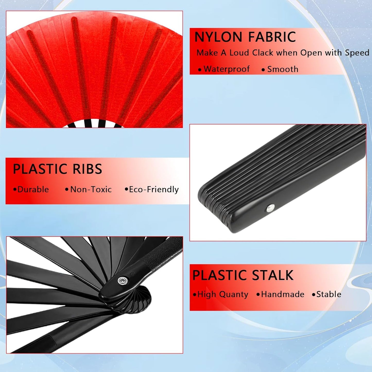 13inch Large Rave Fan Popping Clacking Fans for Line Dancing,Hand Fans for Women Foldable,Boots on The Ground Fan,Portable for Outdoor,Wedding,Party,Decoration (2pcs red)