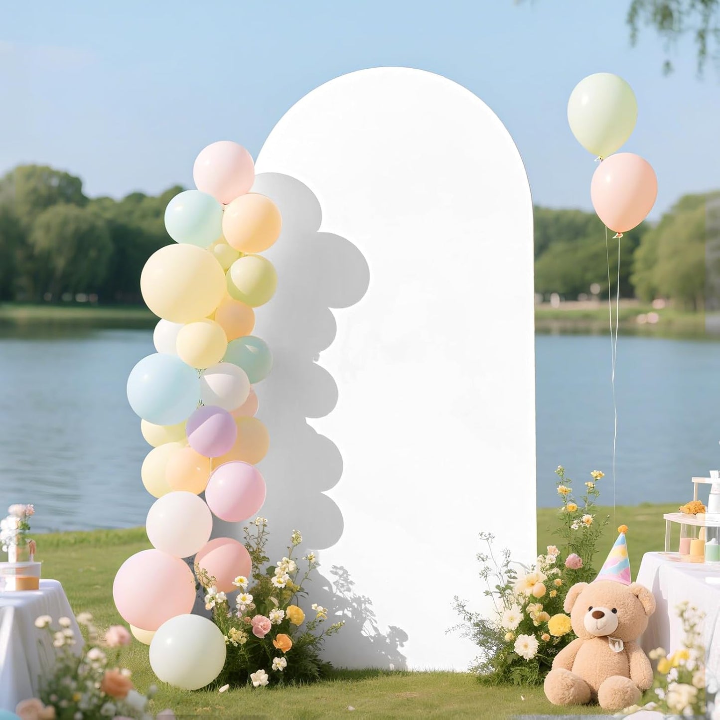 Ledido Wedding Arch Backdrop Cover 6FT Arch Covers Fitted Stretchy Spandex Round Top Stand Backdrop Cover for Wedding Banquet Ceremony Birthday Party Baby Shower Event Decoration,White